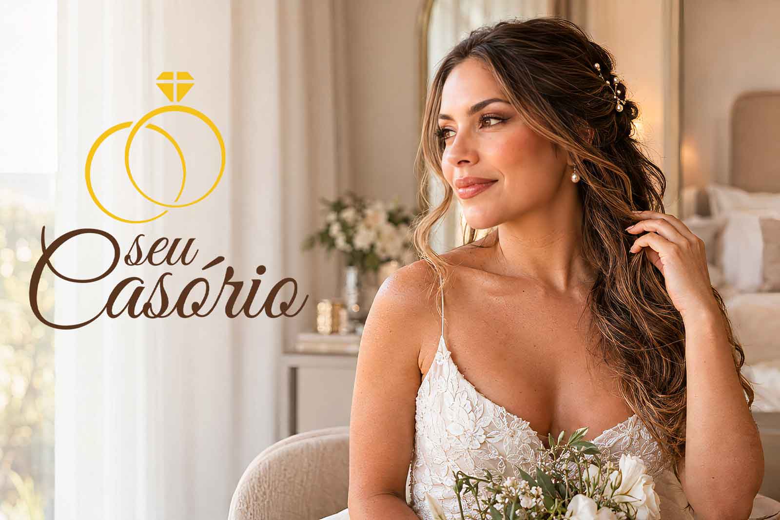 Noiva apresentando a lista de casamento online do seuCasório